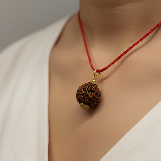 Natural 4 Mukhi Rudraksha Pendant - Gold Plated