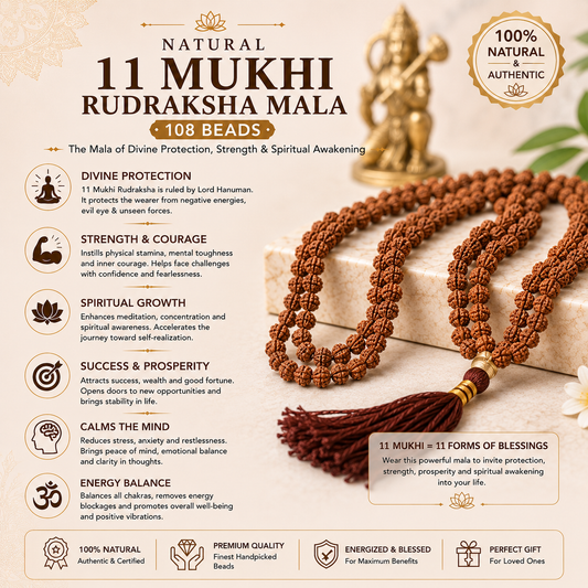 Natural 11 Mukhi Rudraksha Mala 54 Beads