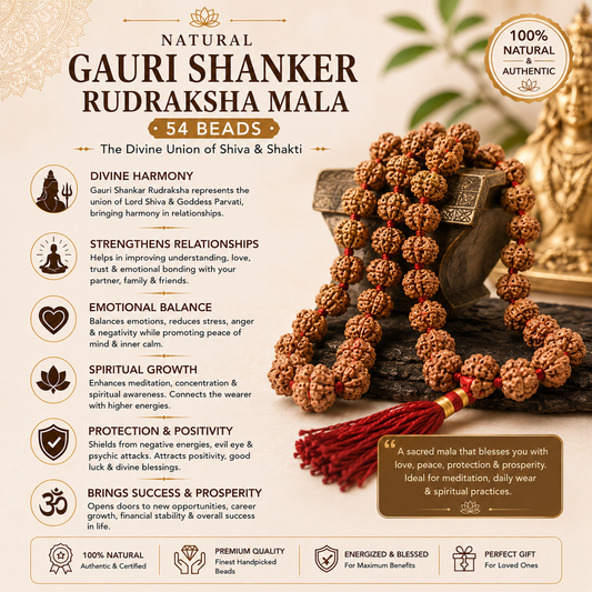 Natural Gauri Shanker Rudraksha Mala 54 Beads