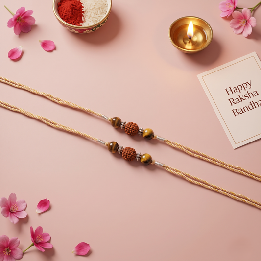 Crystals Rakhi (Rudraksha + Tiger Eye) Rakhi for Brother – D No. R-12