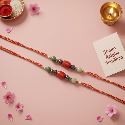 Crystals Rakhi (Carnelian+Hematite+Aventurine) Rakhi for Brother D No. R-01