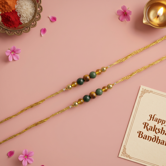Crystals Rakhi Citrine + Green Aventurine + tiger eye + golden hemetite )