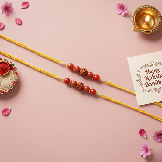 Crystals Rakhi ( Rudraksha+ Jasper+ Carnelian ) Rakhi for Brother D No. R-11