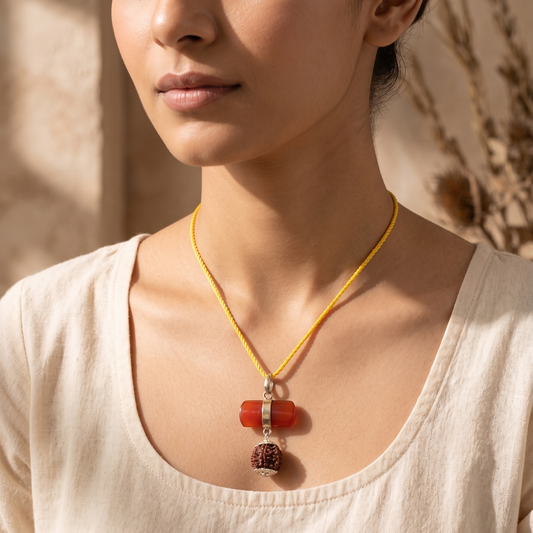 Gyan Pendant 5 Mukhi Rudraksha & Carnelian
