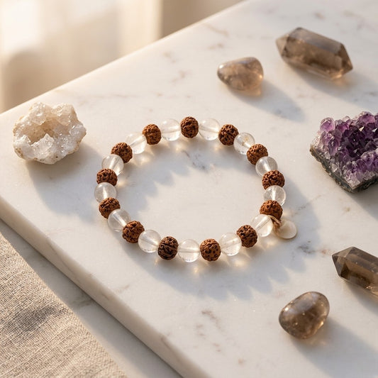 5 Mukhi Rudraksha & Sphatik Bracelet 8 MM Beads