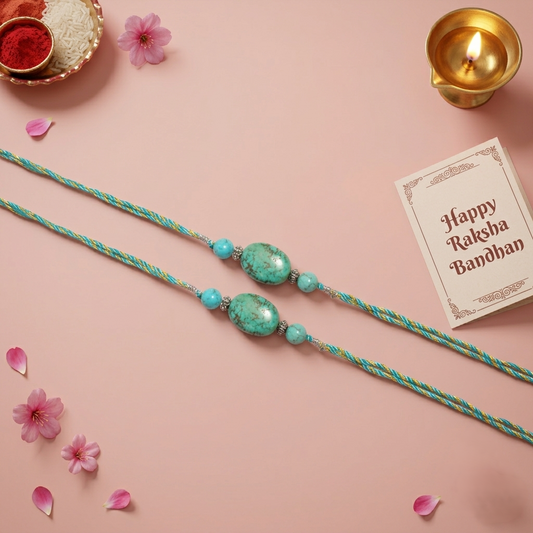Crystals Rakhi ( Turquoise ) Rakhi for Brother D No. R-10