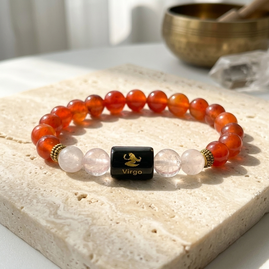 Virgo Zodiac Carnelian & Clear Quartz Bracelet