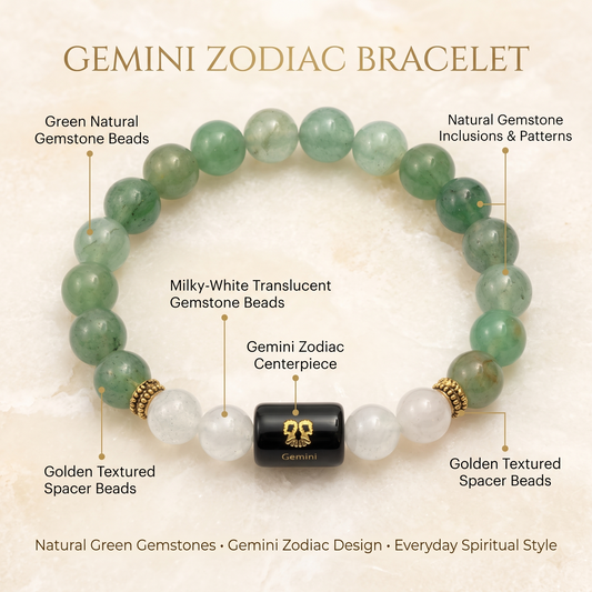Gemini Zodiac Green Aventurine & Clear Quartz Bracelet