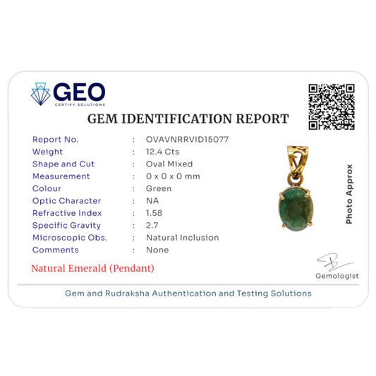 Natural Emerald Pendant  - 12.4 - Carat