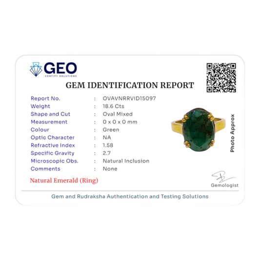 Natural Emerald Ring  - 18.6 - Carat