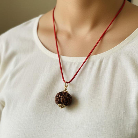 Natural 6 Mukhi Rudraksha Pendant – Gold Plated