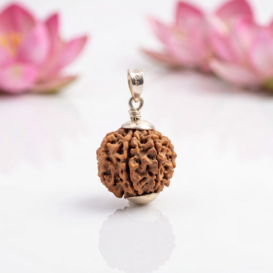 Natural 4 Mukhi Rudraksha Pendant – Silver (92.5)