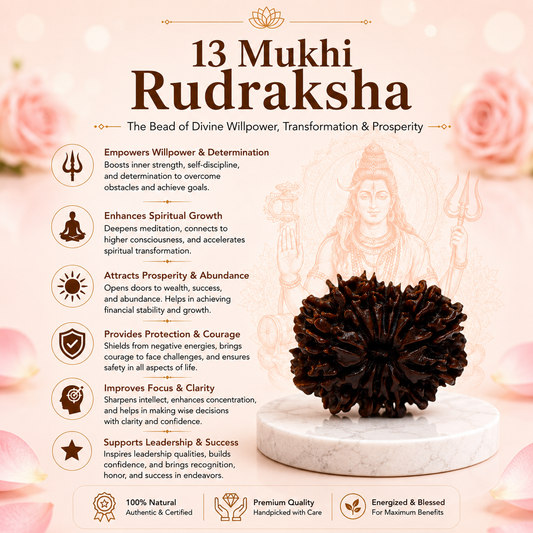 Natural 13 Mukhi Rudraksha Gold Plated Pendant