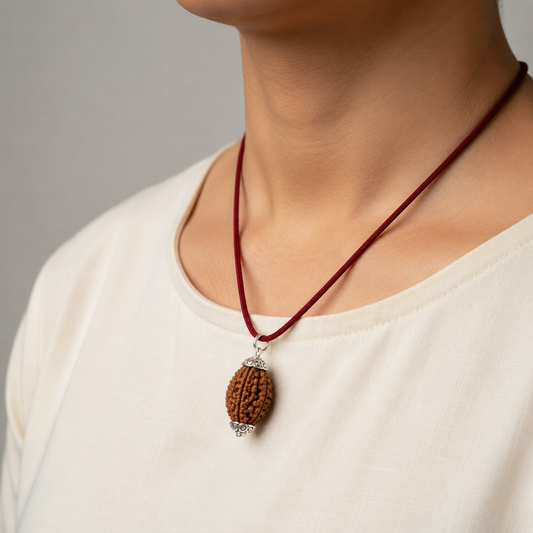  Natural 2 Mukhi Rudraksha Silver Plated Pendant