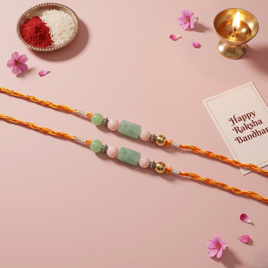 Crystals Rakhi ( Flourite+ Rose Quartz+ Aventurine ) Rakhi for Brother D No. R-09