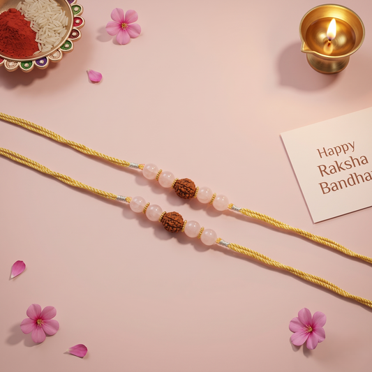 Crystals Rakhi ( Rudraksha+ Rose Quartz ) Rakhi for Brother D No. R-03