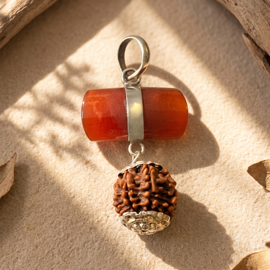 Gyan Pendant 5 Mukhi Rudraksha & Carnelian