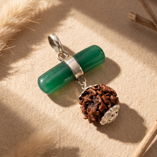Dhan Pendant 7 Mukhi Rudraksha & Green Onyx