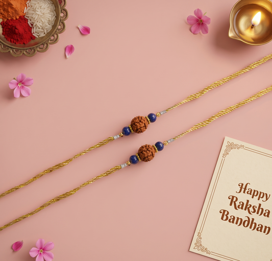 Crystals Rakhi (Lapis Lazuli + Rudraksha) Rakhi for Brother