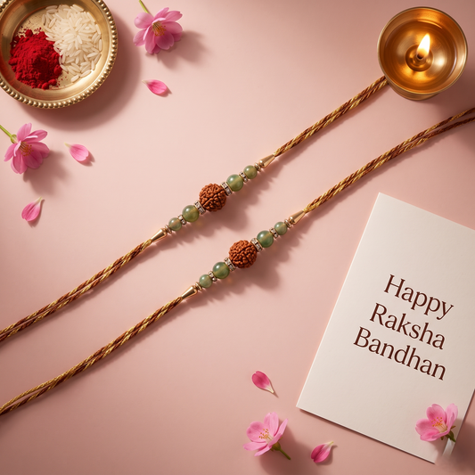 Crystals Rakhi ( Rudraksha+ Green Aventurine ) Rakhi for Brother D No. R-02