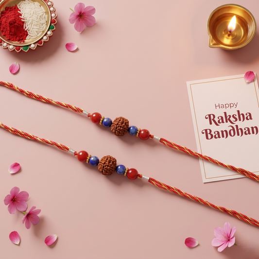 Crystals Rakhi ( Rudraksha+ Lapis+ Carnelian ) Rakhi for Brother D No. R-05