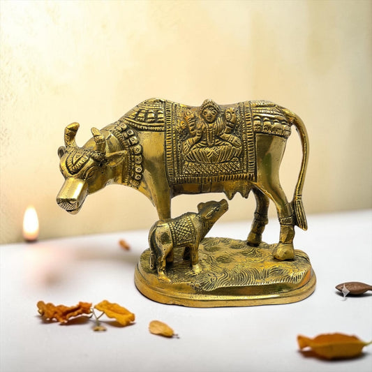 Brass Kamdhenu Cow Calf