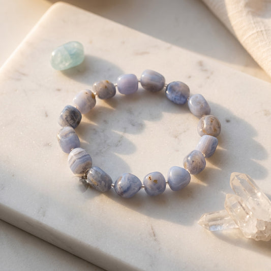 Blue Lace Agate  Bracelet Tumble Beads