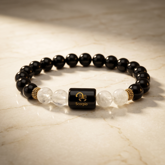 Scorpio Zodiac Black Obsidian & Clear Quartz Bracelet