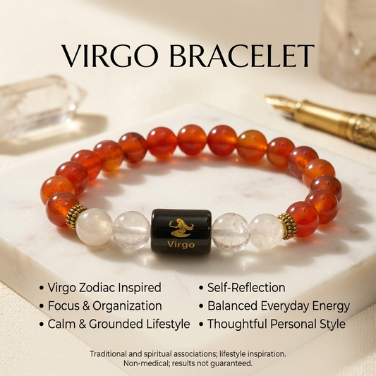 Virgo Zodiac Carnelian & Clear Quartz Bracelet