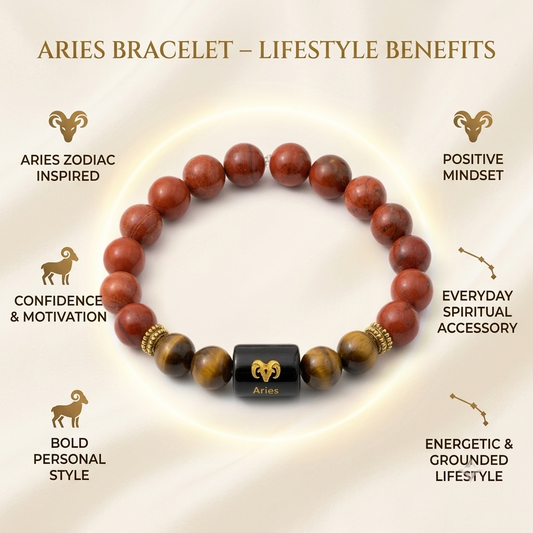 Aries Zodiac Red Jasper & Tiger Eye Bracelet