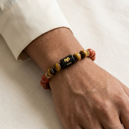 Aries Zodiac Red Jasper & Tiger Eye Bracelet