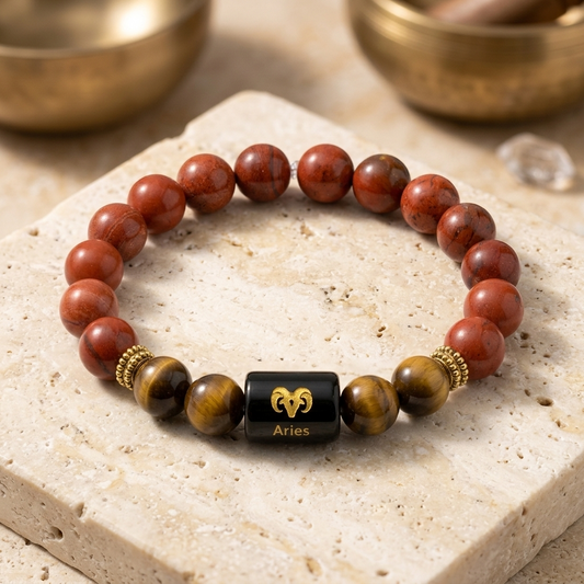 Aries Zodiac Red Jasper & Tiger Eye Bracelet