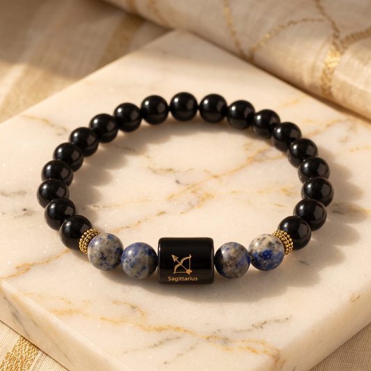 Sagittarius Zodiac Black Obsidian & Lapis Lazuli Bracelet