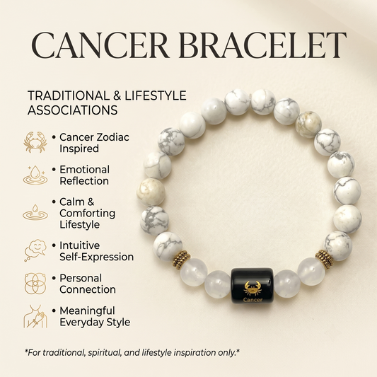 Cancer Zodiac Howlite & Clear Quartz Bracelet