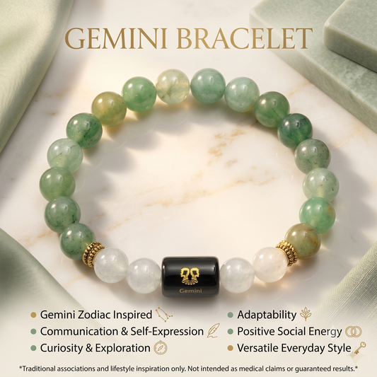 Gemini Zodiac Green Aventurine & Clear Quartz Bracelet