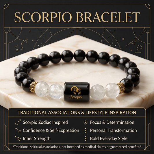 Scorpio Zodiac Black Obsidian & Milky Quartz Bracelet